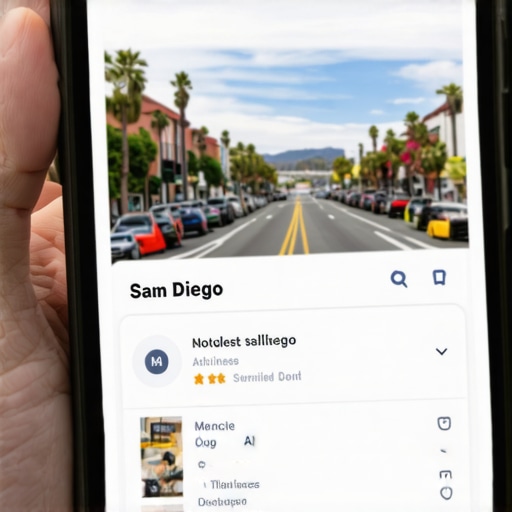 Mobile device showing personalized local search results for San Diego.